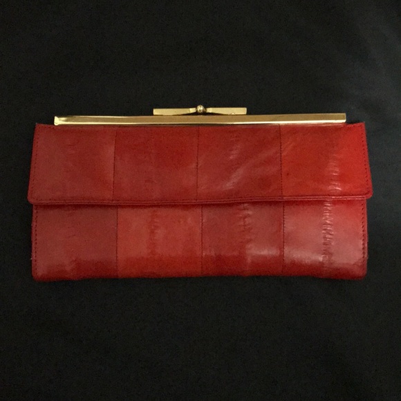 Genuine Eel Skin Credit Card Organizers Holder Wallet Pouch Purse Red